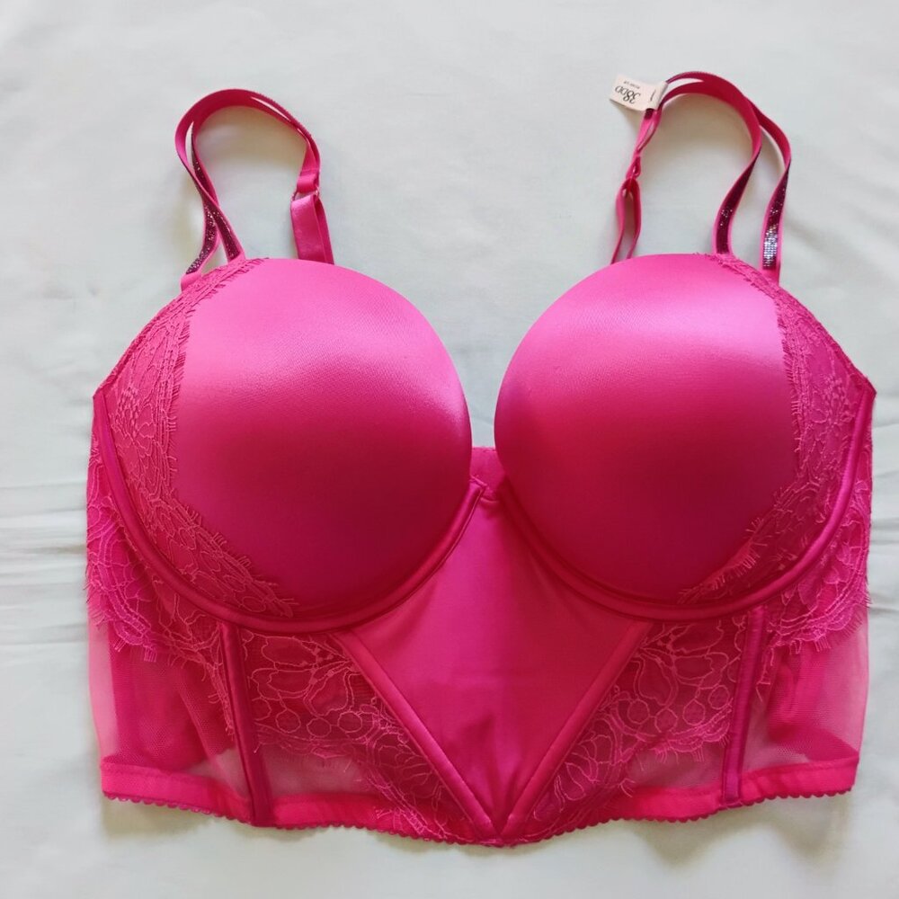 Victoria's Secret Color Pink Double Shine Strap Push-Up Corset Top/Bra Size 38DD